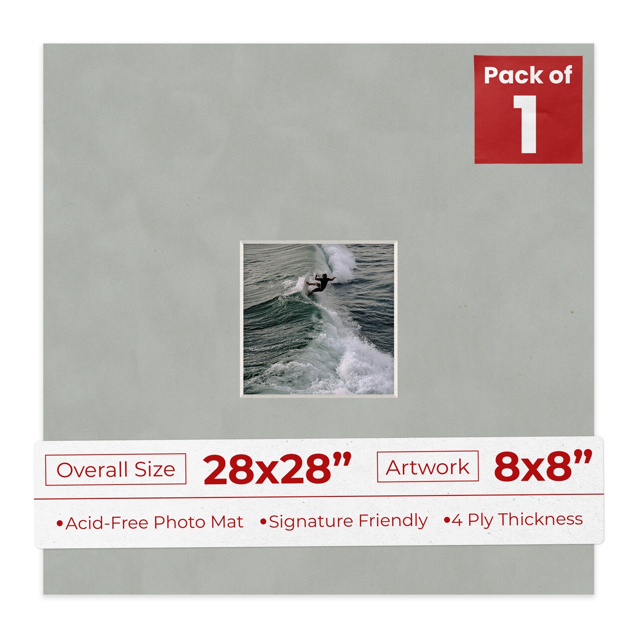 Light Grey Suede Mat Board for 28x28 Frames - Fits 8x8 Photos
